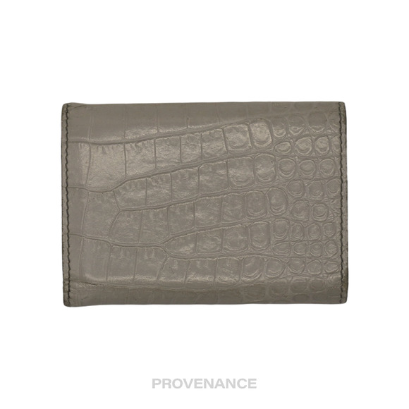 🔴 Saint Laurent Paris SLP Compact Snap Card Wallet - Gray Croc Leather - Picture 3 of 10